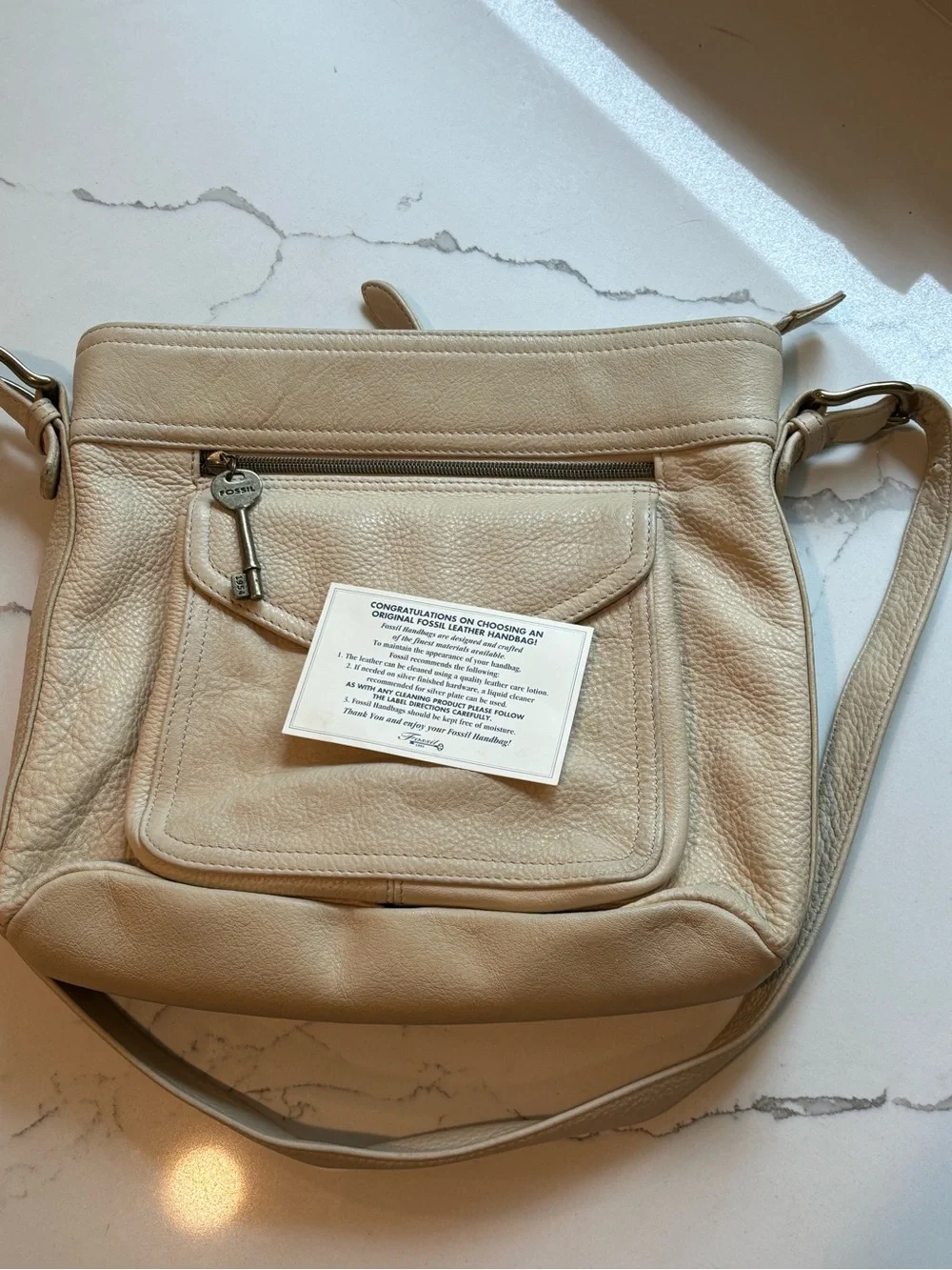 Fossil Vintage 1990’s Pebbled Leather Organizer Crossbody Light Beige 75082